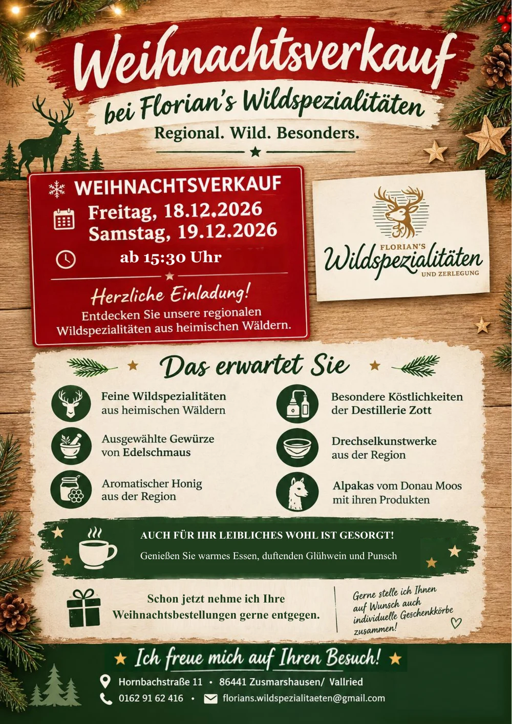 Originalflyer zum Weihnachtsverkauf bei Florian am 18. und 19. Dezember 2026